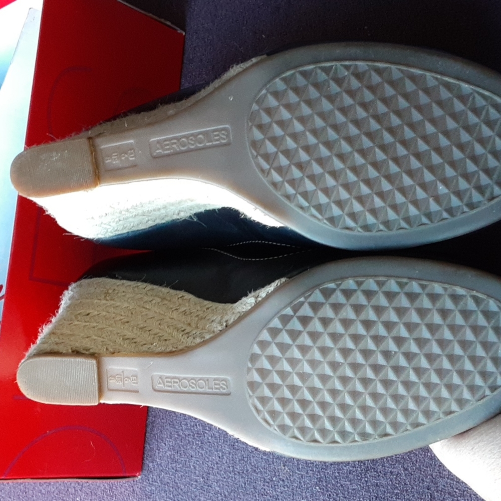 Aerosoles Kin Ship Leather Peep Toe Heels Wedges 8M - Picture 5 of 9